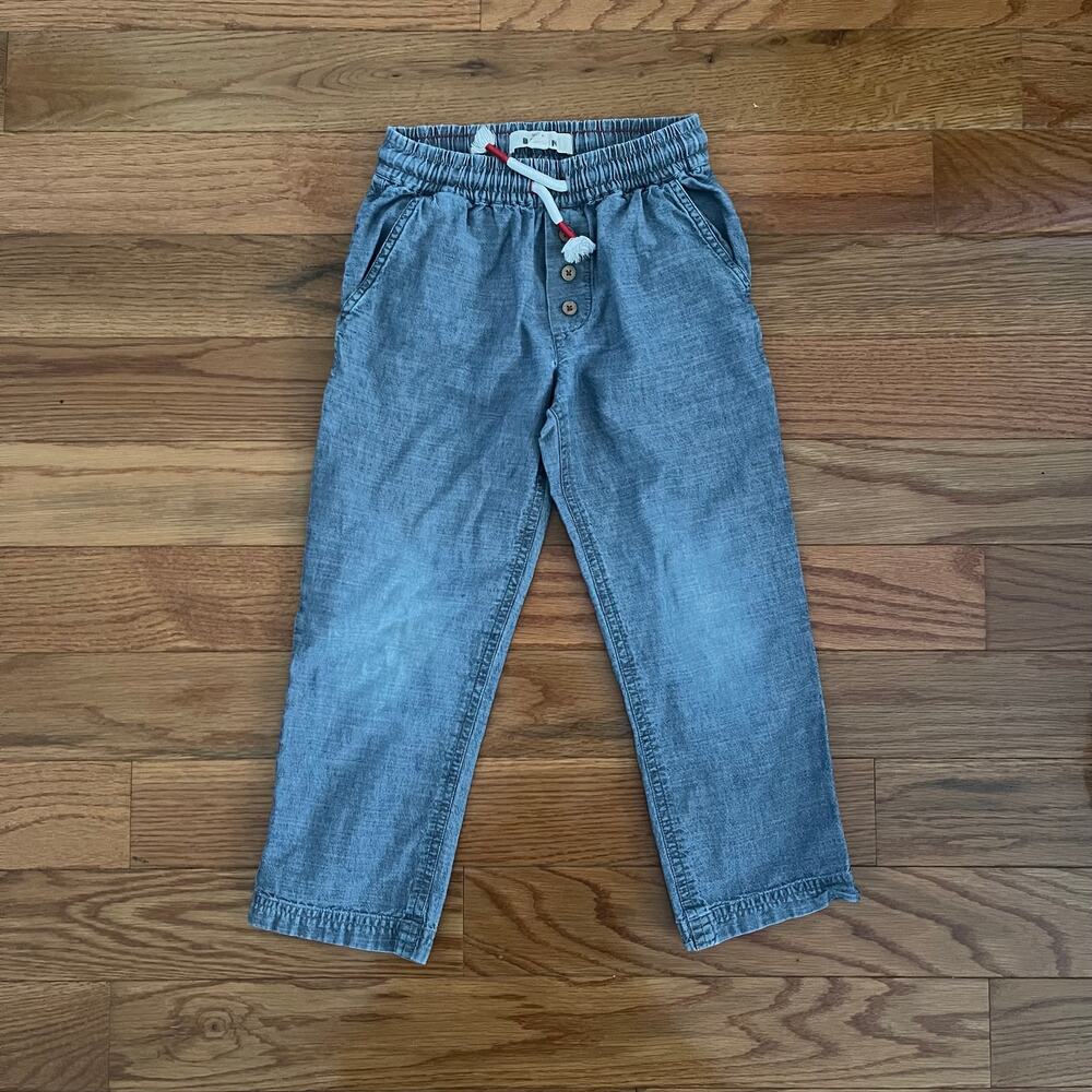 Mini Boden Girls 5Y Drawstring Chambray Pants Blue Summer Casual B2302 Flawed